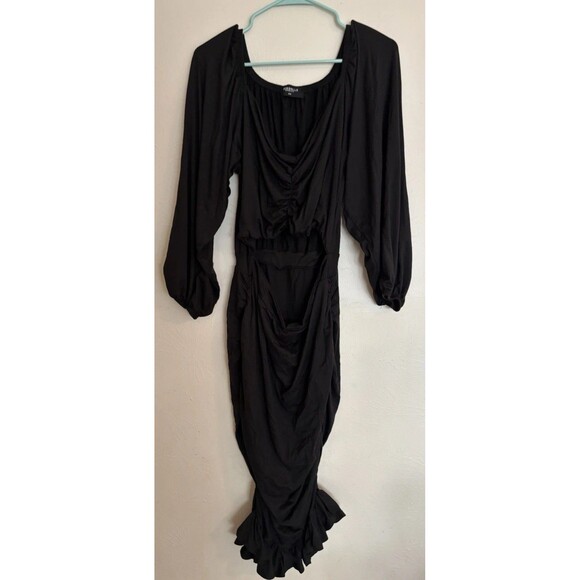 Red Dolls Women's 2XL Plus Long Sleeve Bodycon Black Dress Cut Out - Picture 1 of 7